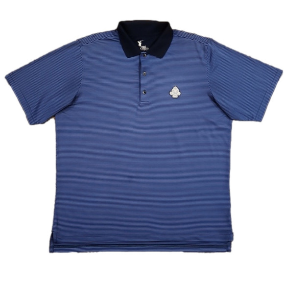 F&G Tech Light & Navy Blue Stripes The Royal Dublin Golf Club Polo Shirt - Picture 1 of 8